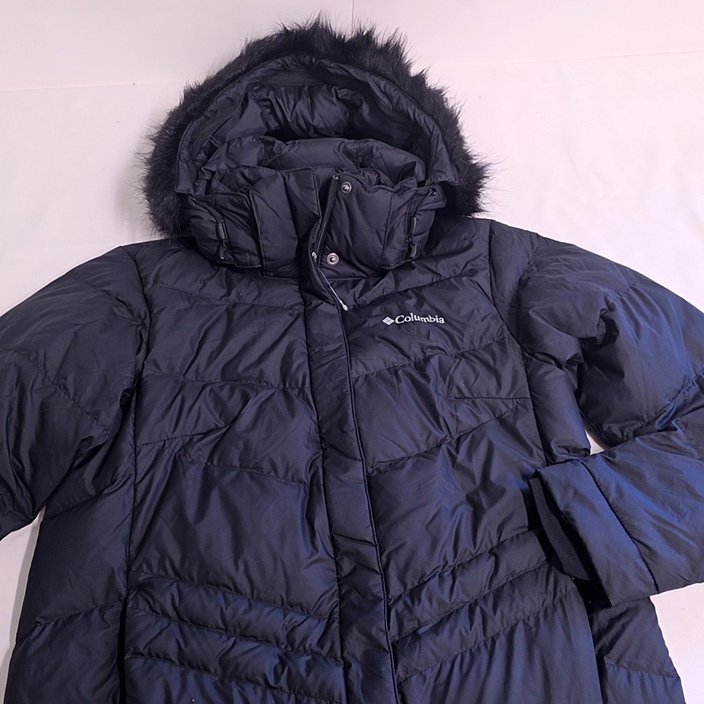 Columbia Peak to Park II Puffer Jacket Women S Black Faux Fur Hood Longline